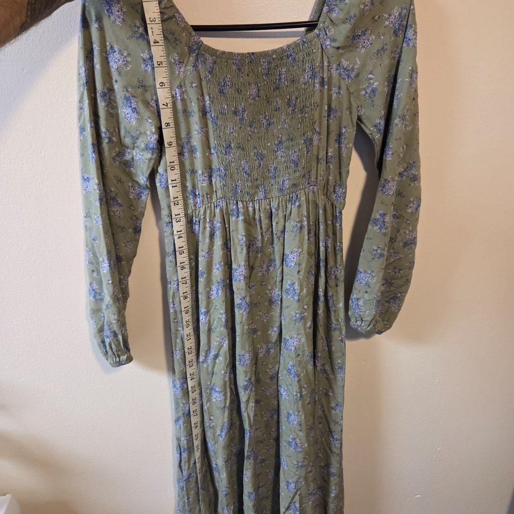 Stitch & Pine Girls Floral Maxi Romper Dress Olive Green Size L 14 Long Sleeve - Picture 7 of 8